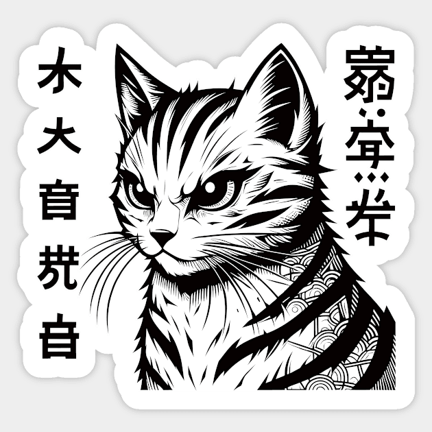 A cool cat with a Japanese motif Sticker by ArtisticBox